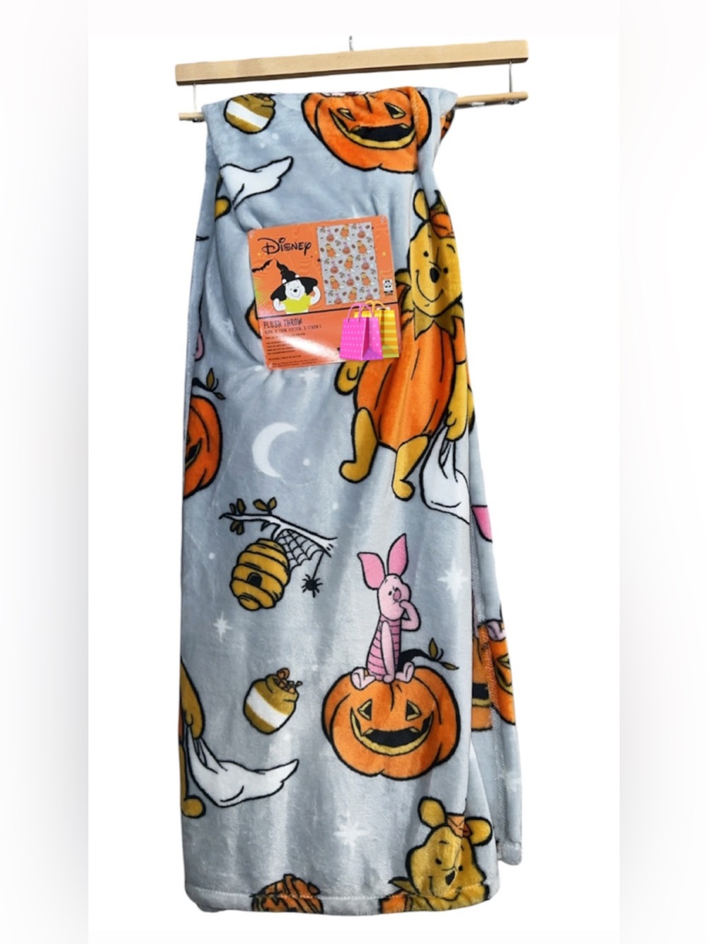Disney Plush Halloween Winnie the Pooh Throw Blanket - Gray, Orange, Pink